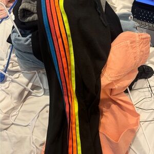 Aviator Nation Black Joggers with Rainbow Stripes